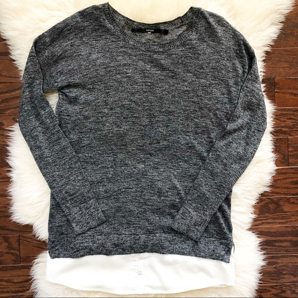 Kensie Long Sleeve Light Sweater w/ Dress Shirt